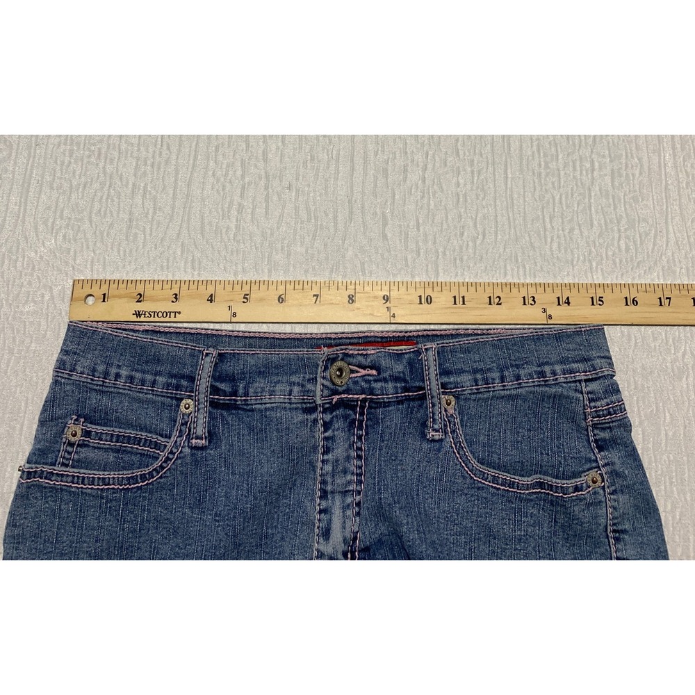 Vanilla Star Jean Shorts Juniors 9 Blue Denim Embroidered Pink Stitching Pockets - Picture 4 of 8